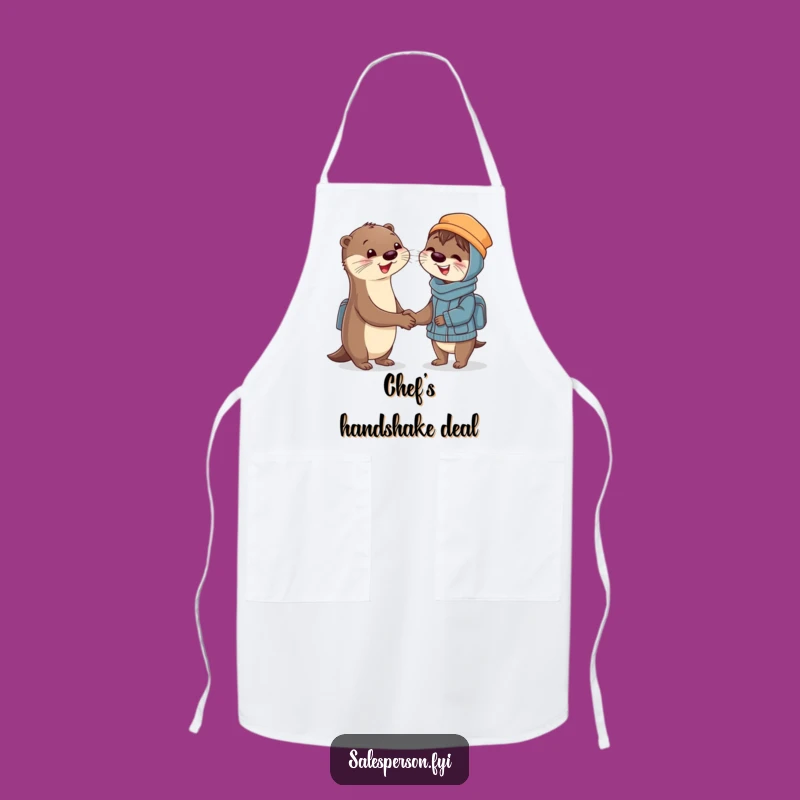 Funny Otter Apron: Handshake Service, Kitchen Business Humor