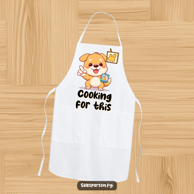 Funny Dog Apron, a dog determinedly pointing at an item, great for kitchen use and humor.