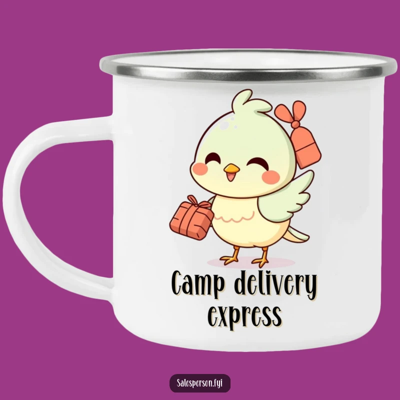 Funny Bird Delivery Camping Mug: Sip Your Cheer on Every Adventure