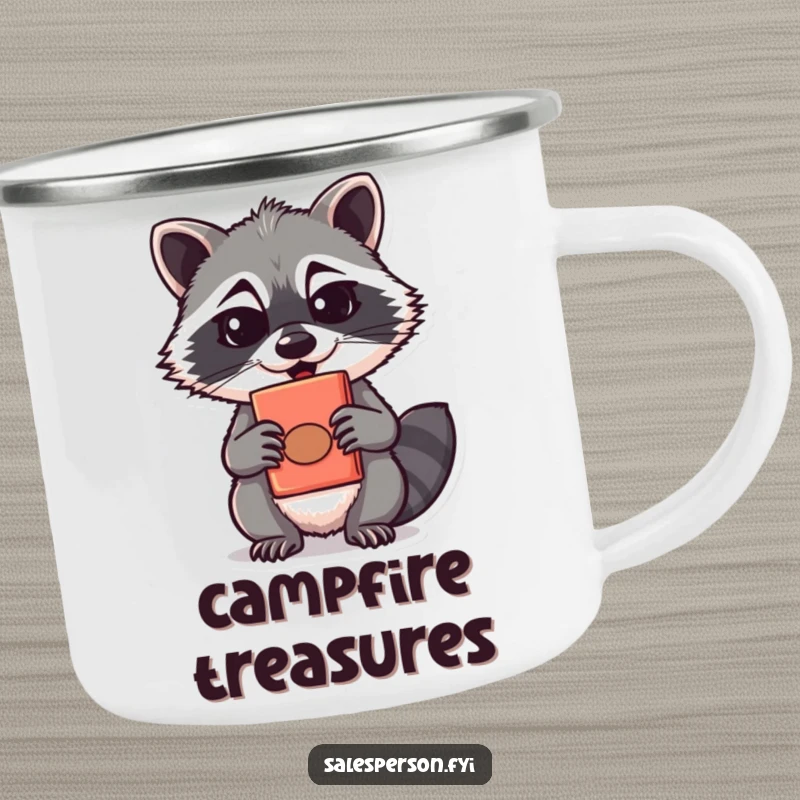 Funny raccoon with a sly smirk offers something unique on a camping mug, perfect for the outdoors, a funny gift.