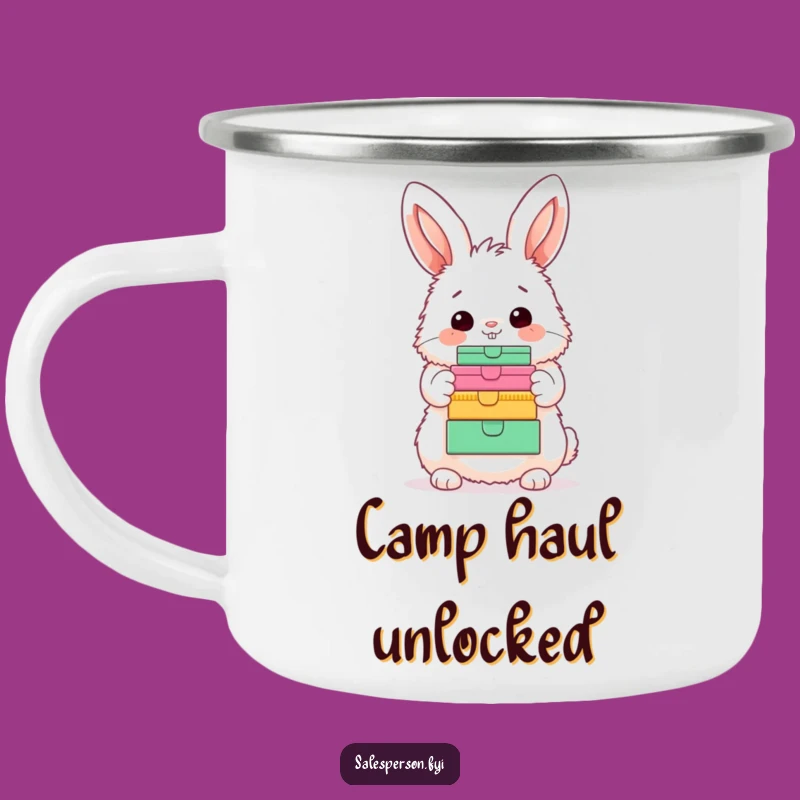 Funny Bunny Enamel Camping Mug - Durable and Hilarious Fluffy Character Camp Gift