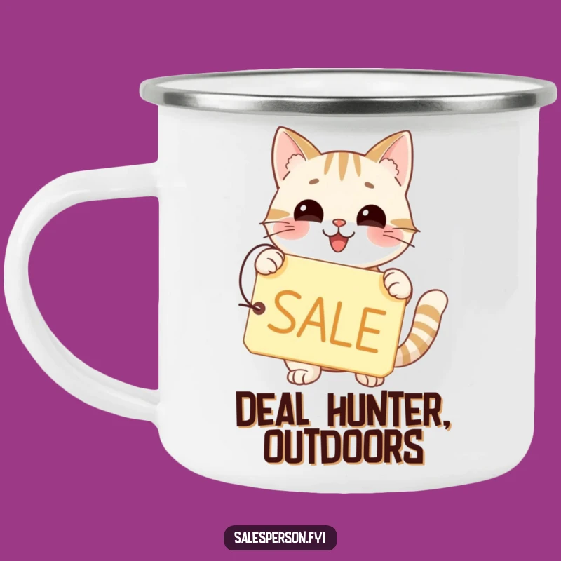 Funny Cat SALE Camping Mug - Happy Outdoor Gift for Bargain Hunters