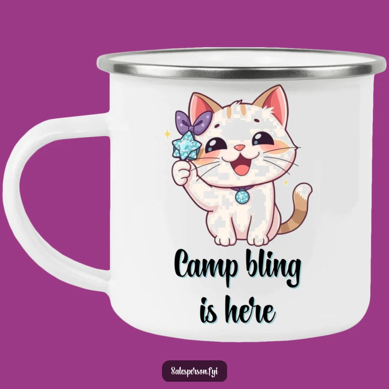 Funny Cat Sparkle Camping Mug: Adventure with Feline Glamour