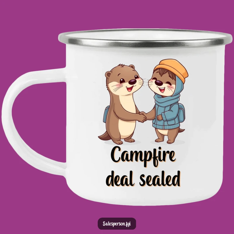 Funny Otter Camping Mug: Handshake Deal, Happy Customer Outdoor Brew