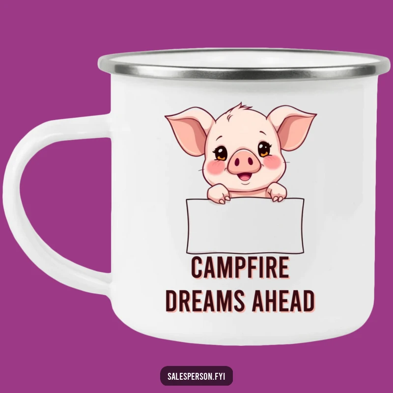Funny Piglet Camping Mug: Hopeful Banner Brew, Adventure Dreams Cup