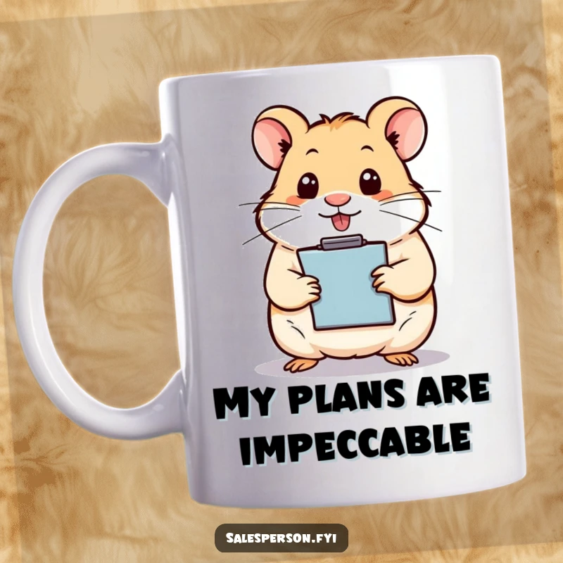 Funny hamster with clipboard looking super organized, holding a pen, ready to tackle tasks on this mug.