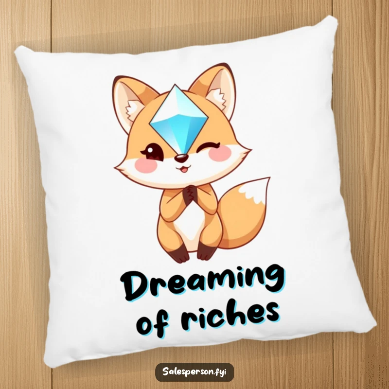 Funny Fox Pillow: A charming fox winks while holding a sparkling gem, offering soft, witty comfort.