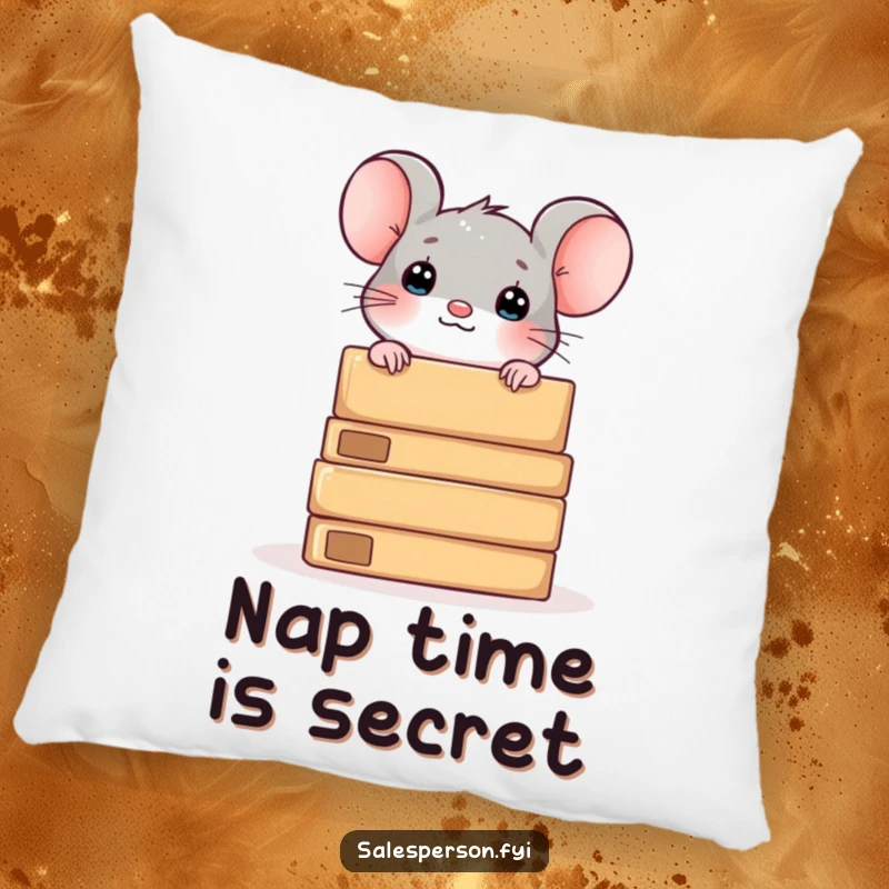 Funny pillow with a curious mouse peeking from behind boxes, perfect for adding comfort and playful decor.