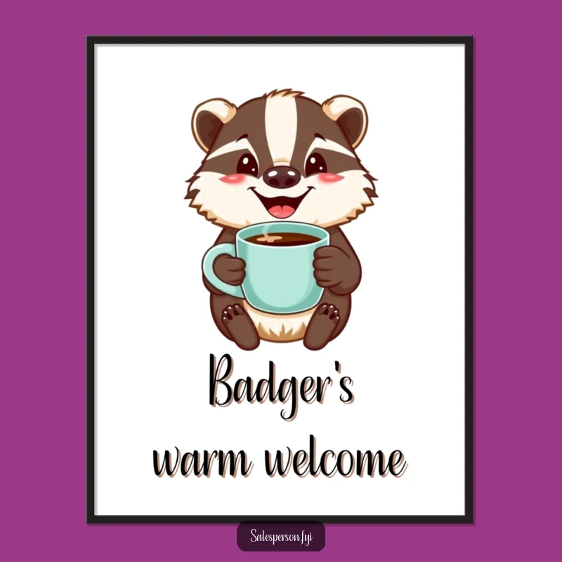 Funny Badger Coffee Art Print: Jovial Brew Art, Humorous Digital Gift