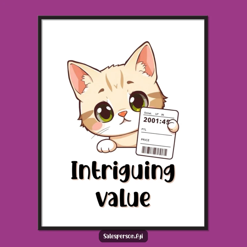 Funny Cat Digital Art - Instant Download Witty Curious Cat Price Tag Graphic