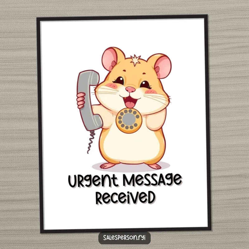 Funny hamster digital art print featuring a curious rodent enthusiastically holding a ringing telephone, ready for a fun chat.