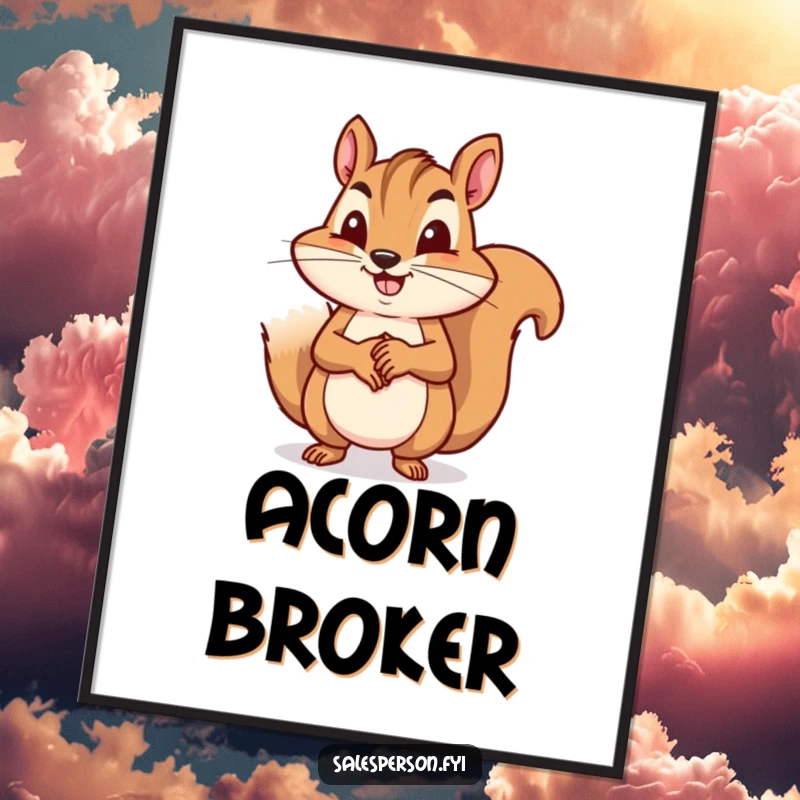 Funny squirrel heroically shaking hands to close a deal, as a digital art print, a funny gift.