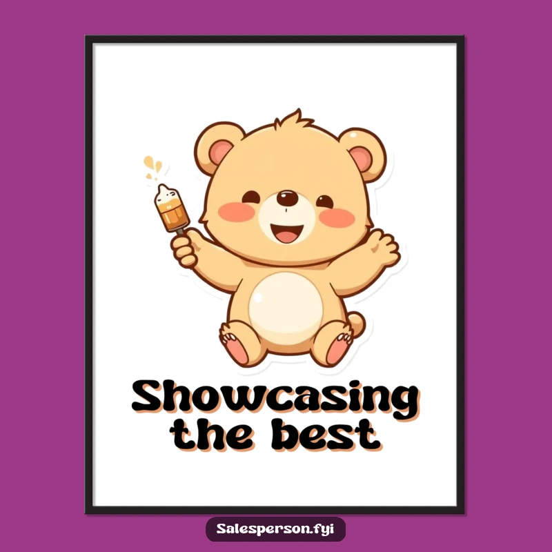 Funny Bear Cub Demo Digital Art - Enthusiastic Wall Decor, Instant Gift