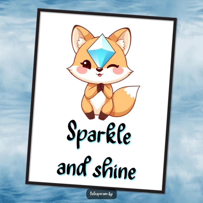 Funny Fox Digital Art: Charming fox holding a sparkling gem, giving a confident wink, instant, witty decor.