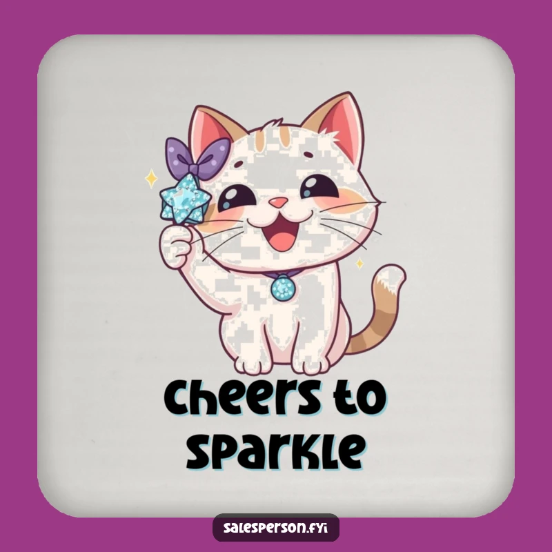 Funny Cat Sparkle Drink Coaster: Protect Surfaces with Glamorous Style
