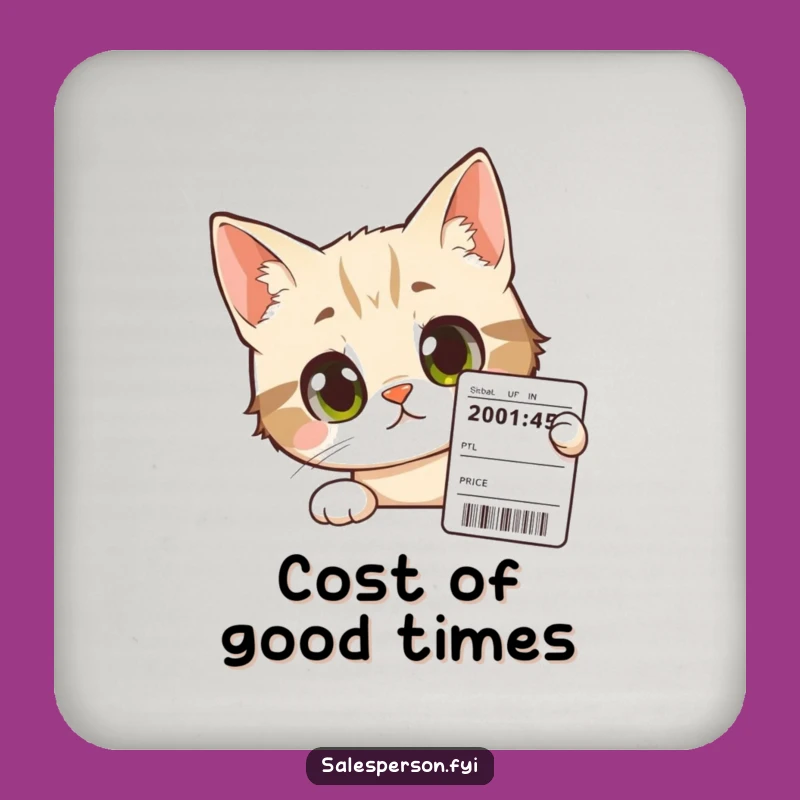 Funny Cat Drink Coaster - Protect Surfaces with Curious Cat Price Tag Art