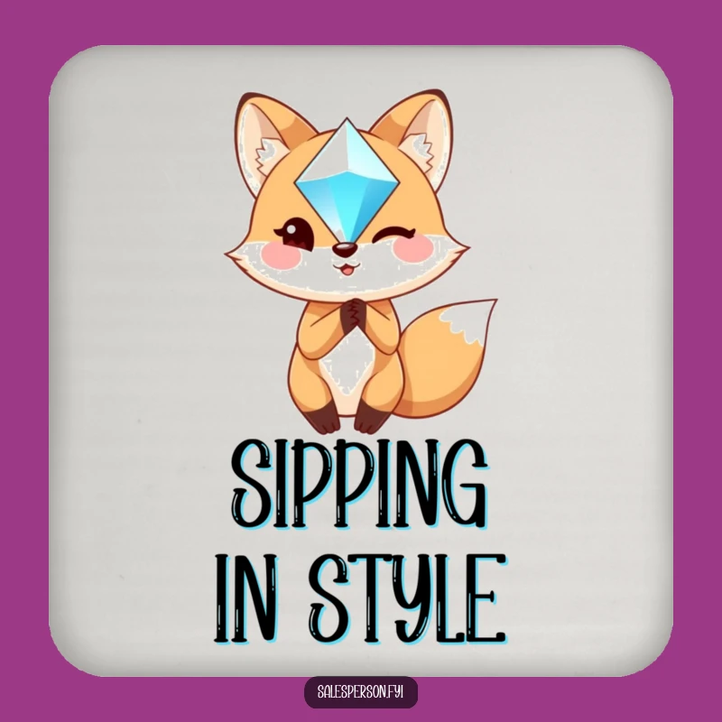Funny Fox Drink Coaster - Protect Surfaces with Dapper Winking Fox Gem Art