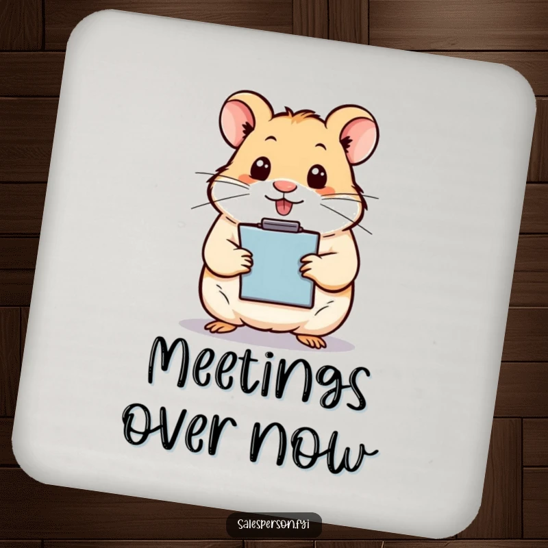 Funny hamster with a clipboard, diligently organizing coasters, protecting surfaces on a drink coaster.