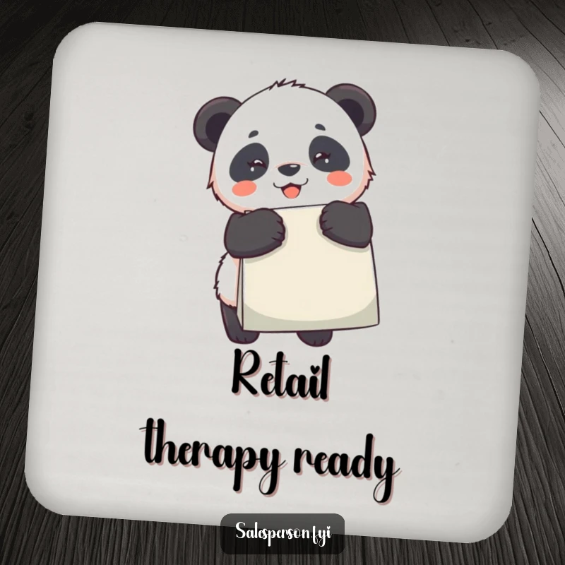 Funny Panda Drink Coasters, a panda holding a shopping bag, protecting surfaces with humor.
