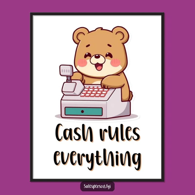 Funny Bear Cash Register Poster: Add Humorous Wall Art to Your Office