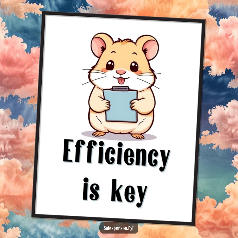 Funny hamster assistant with a clipboard and pen, diligently organizing, making this poster a humorous office decoration.