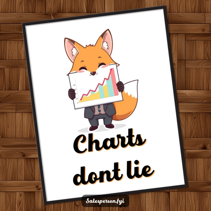 Funny poster featuring a fox in a suit, proudly displaying a large, colorful graph trending upwards, signifying growth.