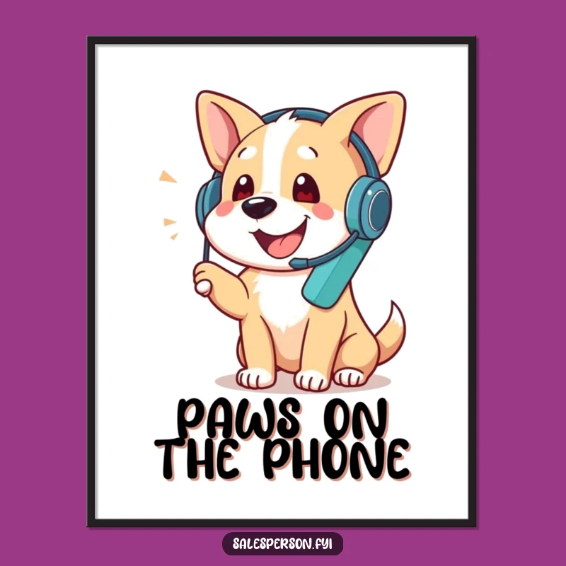 Funny Dog Phone Call Poster - Busy Pup Wall Art, Hilarious Gift