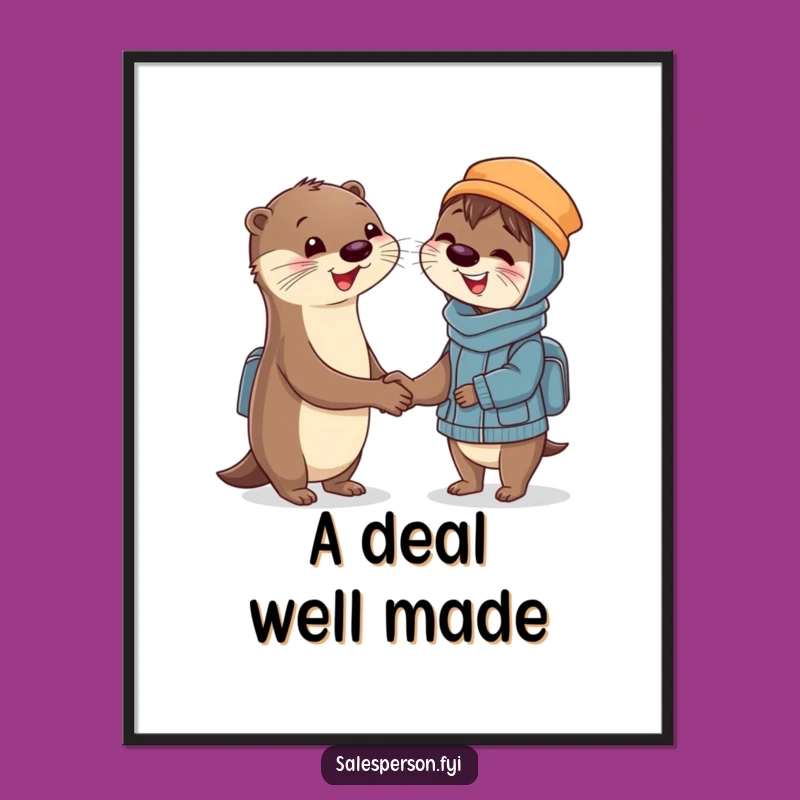 Funny Otter Handshake Poster: Customer Delight Art, Business Humor Decor
