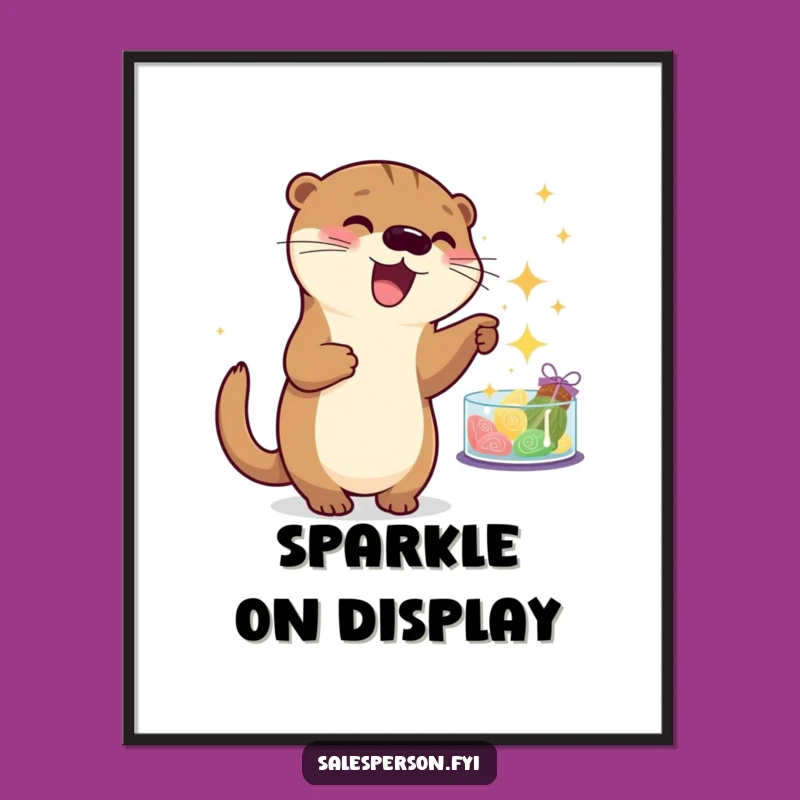 Funny Otter Sparkle Poster - Whimsical Shopping Gift for Walls