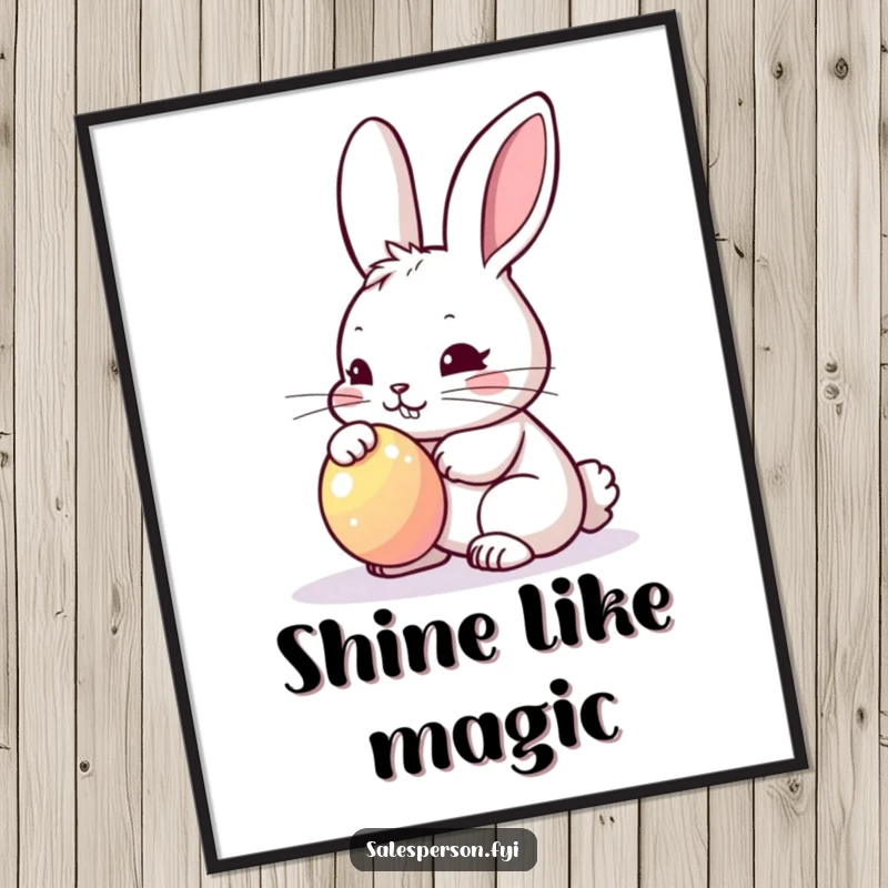 Funny Bunny Polishing Poster: Determined bunny polishing a bright shiny object, perfect wall decor.
