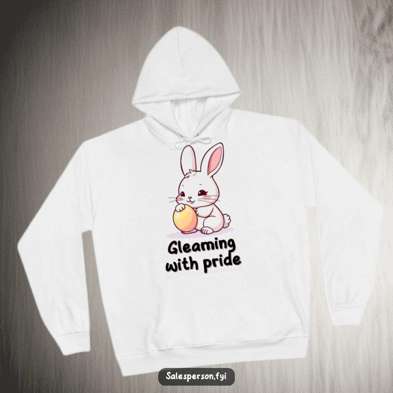 Funny Bunny Polishing Hoodie: Determined bunny polishing a bright shiny object, perfect cozy gift.
