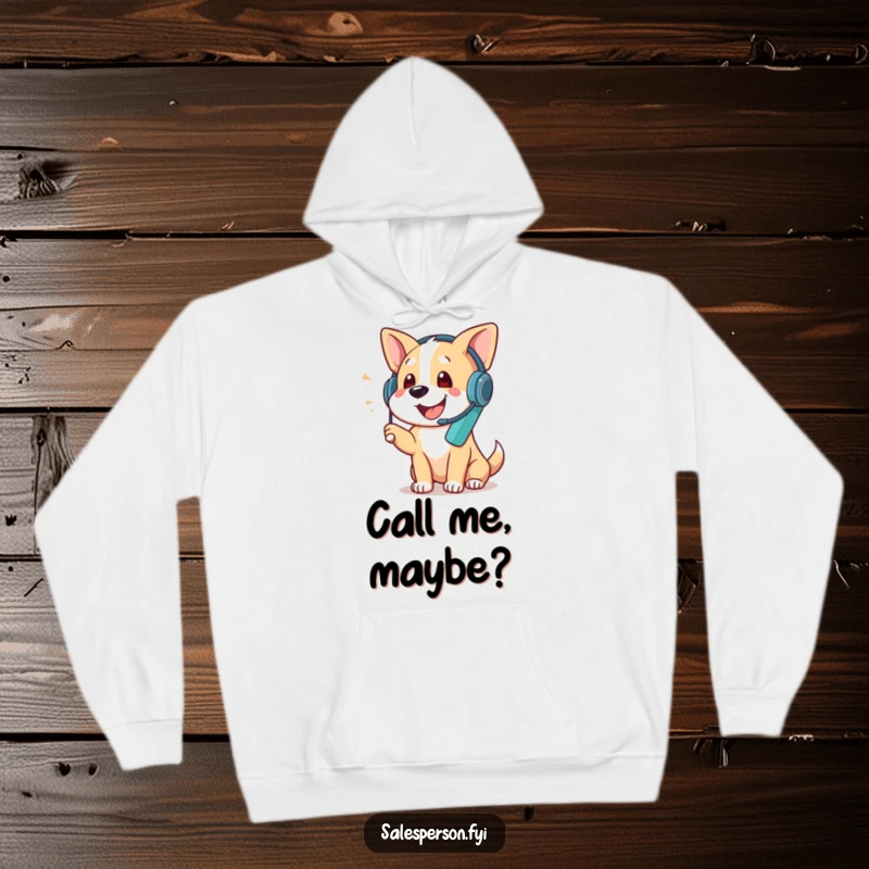 Funny hoodie depicting a dog wearing a headset and talking on the phone, perfect for cozy chats, a funny gift.