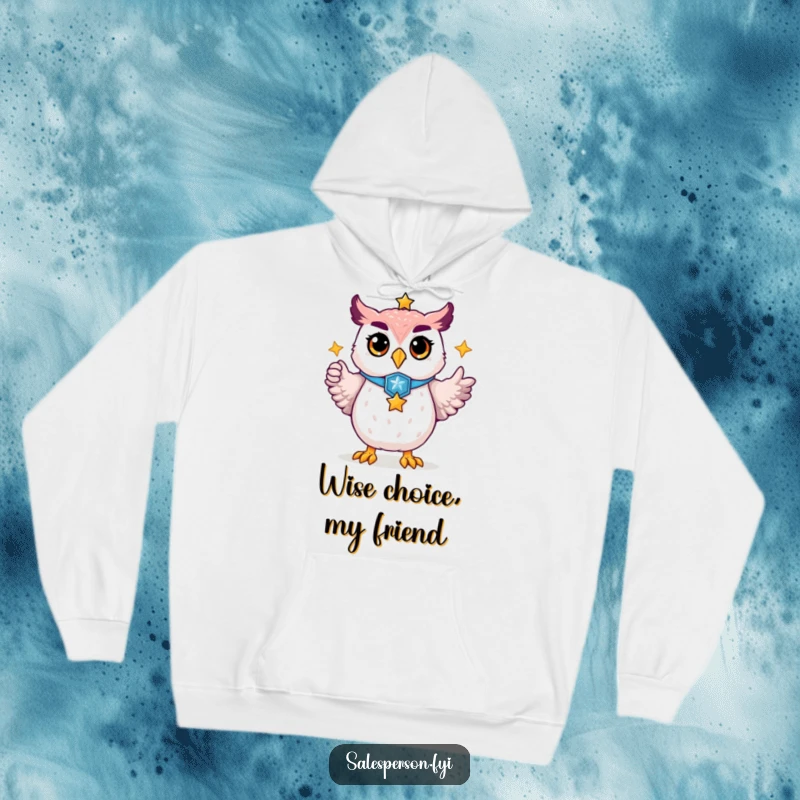 Funny hoodie showcasing a proud owl with a sheriff-like badge, directing attention to a prominent golden star of achievement.