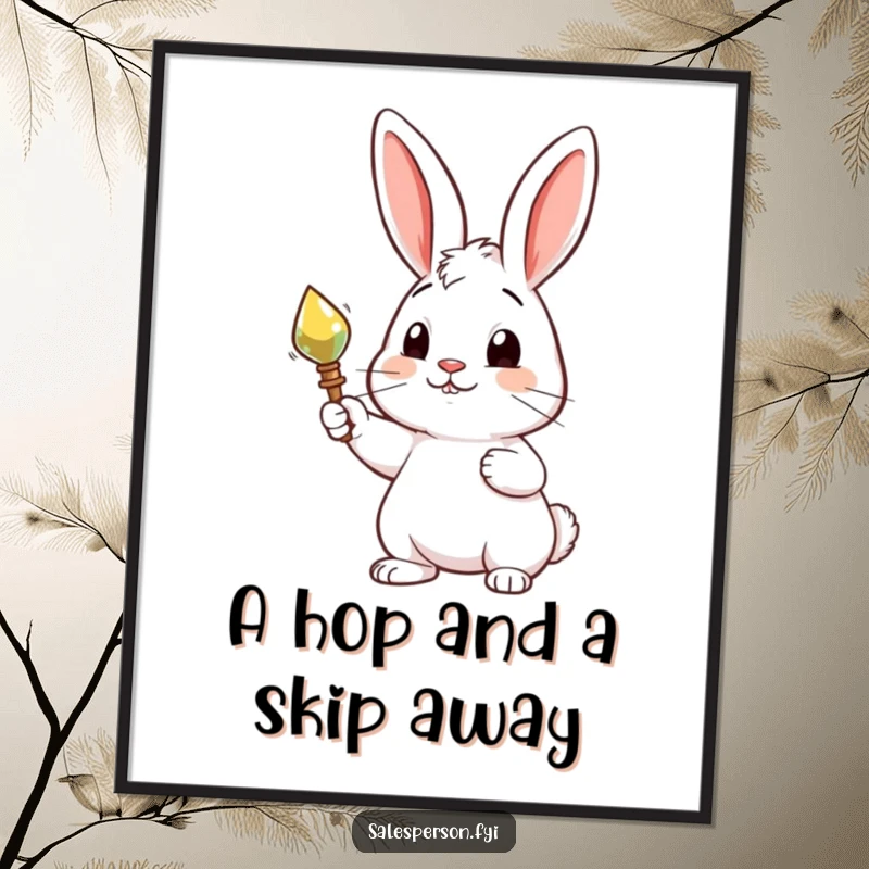 Free Printable Wall Art: A curious rabbit proudly presents a sparkling, desirable object with a proud look.