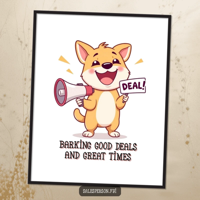 Funny Free Printable Wall Art of a dog joyfully using a megaphone to announce something, an energetic downloadable.