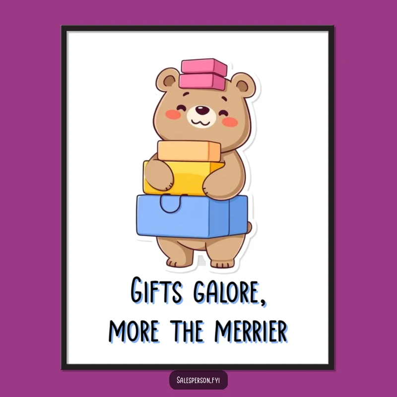 Free Printable Wall Art: Confident Bear Gift Boxes Grinning Downloadable Art