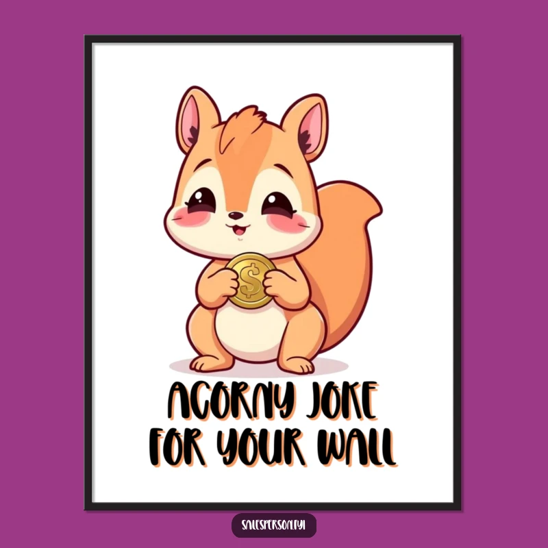 Free Printable Wall Art: Giggling Squirrel Offering Coin, Funny Downloadable Art