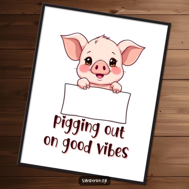 Funny Free Printable Wall Art: A curious piglet points to a banner with an earnest, hopeful look. Whimsical and downloadable art.