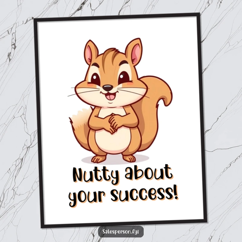 Funny Free Printable Wall Art: A determined squirrel in a suit confidently shakes hands, closing a major business deal.
