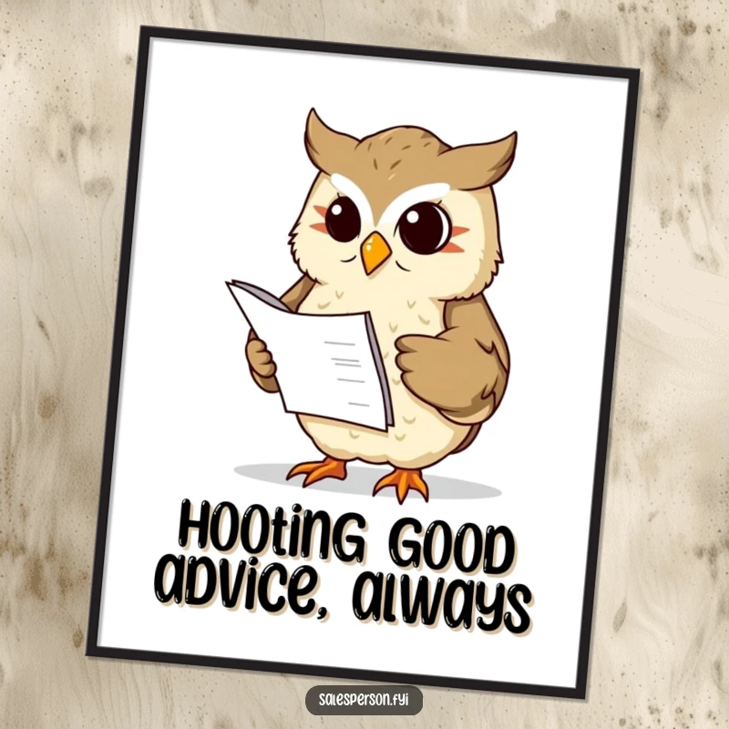 Funny Free Printable Wall Art: A wise owl wearing glasses holds a ledger, nodding sagely with an approving gaze.