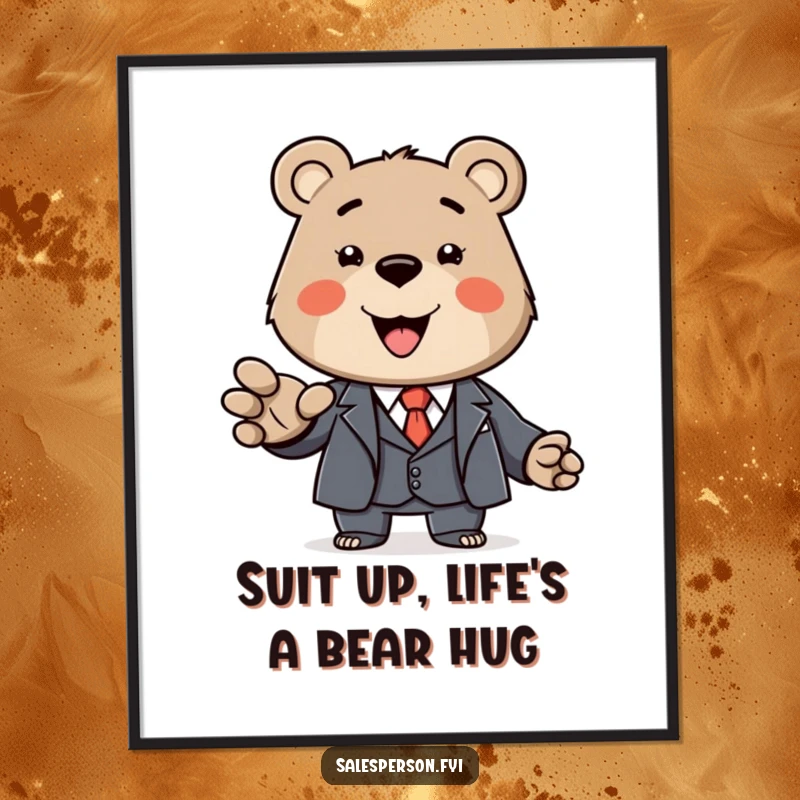 Funny Free Printable Wall Art: A happy bear looking sharp in a suit extends a welcoming hand of friendship.