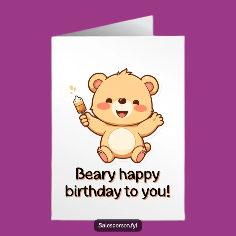 Free Printable Birthday Card: Enthusiastic Bear Cub Product Demo - Fun Downloadable Gift