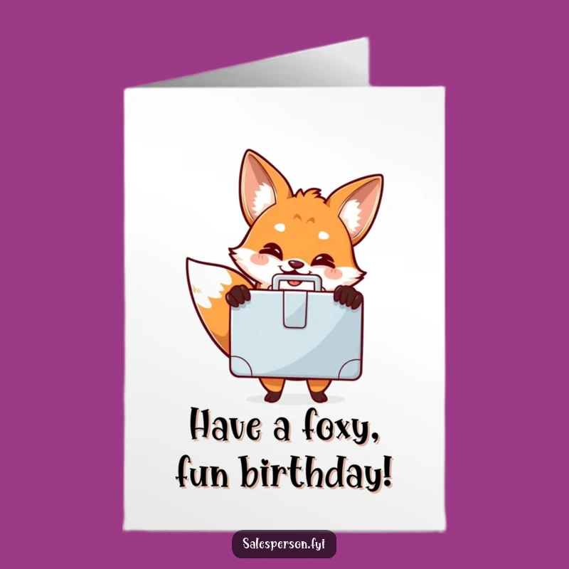 Free Printable Birthday Card: Cheerful Fox with Briefcase, Funny Download at Home