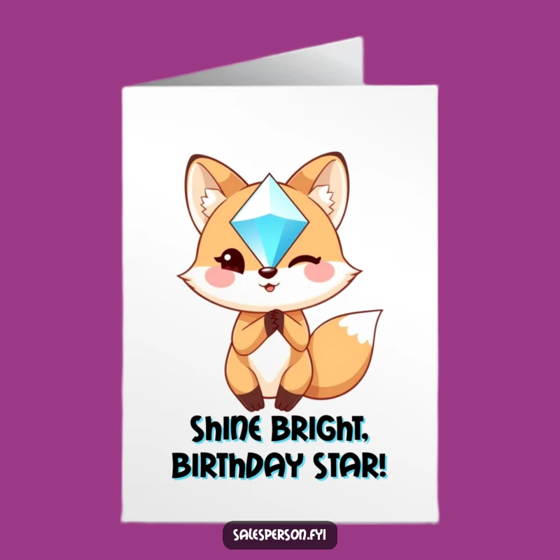 Free Printable Birthday Card: Fox with Gem, Funny Downloadable Greeting for a Sparkling Celebration
