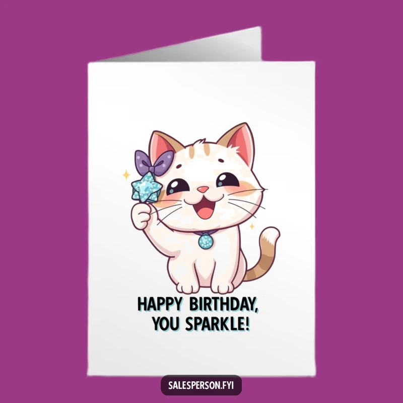Free Printable Birthday Card: Sparkly Cat Accessory, Funny Downloadable Gift for Glamorous Celebrations