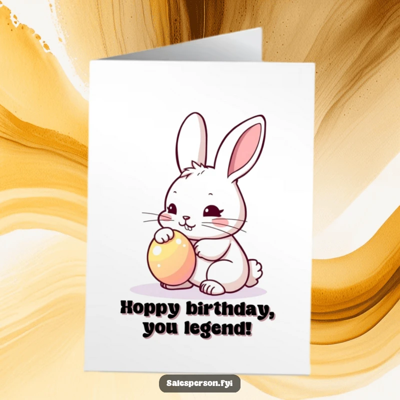 Funny Free Printable Birthday Card with a determined bunny meticulously polishing a shiny object, a dazzling downloadable.