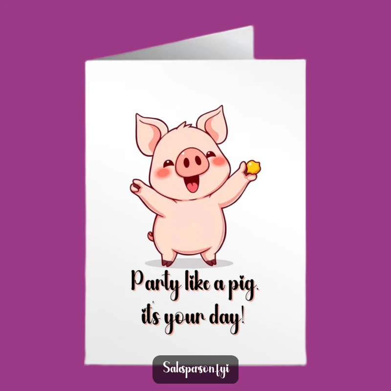 Free Printable Pig Showing Off Shiny Birthday Card: Funny Downloadable DIY