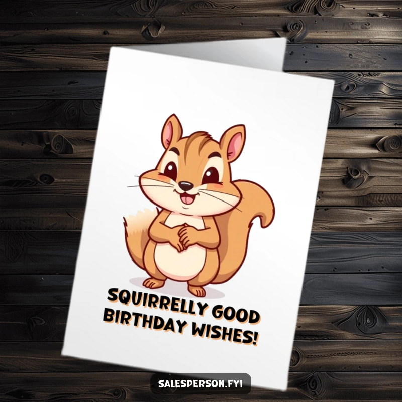 Funny Free Printable Birthday Card: Determined squirrel in a suit shakes hands, sealing a deal with a huge smile.