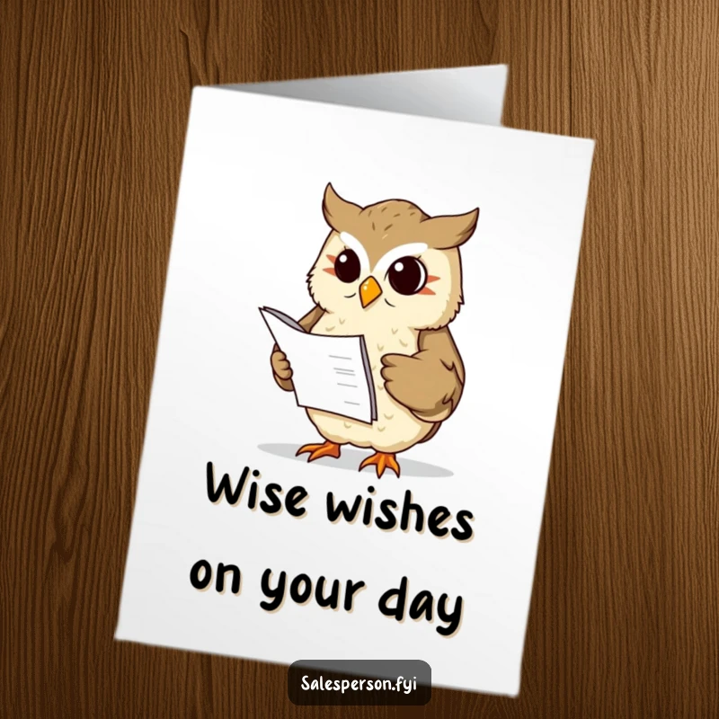 Funny Free Printable Birthday Card: A wise owl wearing glasses holds a ledger and nods sagely, approving your birthday.
