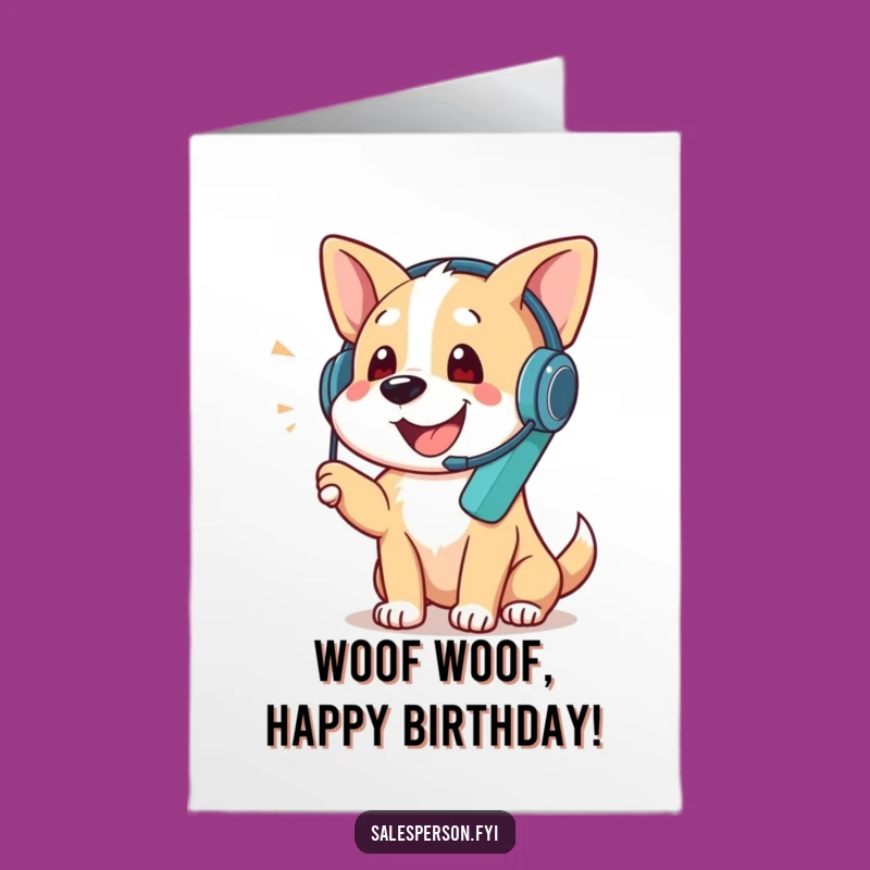 Free Printable Dog Birthday Card: Funny Headset Phone Call Downloadable Gift